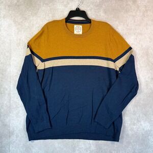Fat Face Sweater Men 2XL Blue Colorblock Wool Blend Crew Academia Nautical Fall